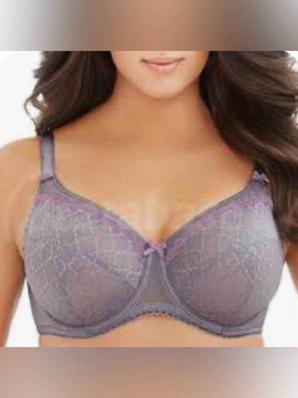 Glamorise 9845 Elegance Lace Underwire Bra, Gray with Pink Accent  - 42C
